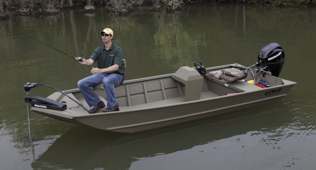 A Jon boat is a flat-bottomed boat made of aluminum or wood with one, two, or three bench seats. They are particularly useful for hunting due to the greater level of stability as compared with a V-hull boat. They are also quite suitable for fishing.