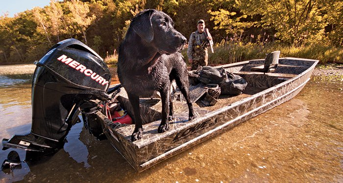 A Jon boat is a flat-bottomed boat made of aluminum or wood with one, two, or three bench seats. They are particularly useful for hunting due to the greater level of stability as compared with a V-hull boat. They are also quite suitable for fishing.