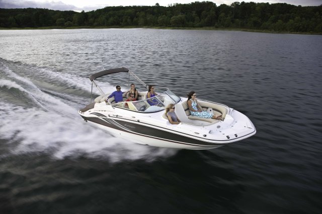 The deckboat is a cross between a bowrider and a pontoon boat.  It features a rather flat deck area with lots of room for people while still offering the speed and agility of a runabout.