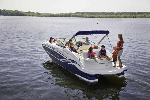 The deckboat is a cross between a bowrider and a pontoon boat.  It features a rather flat deck area with lots of room for people while still offering the speed and agility of a runabout.