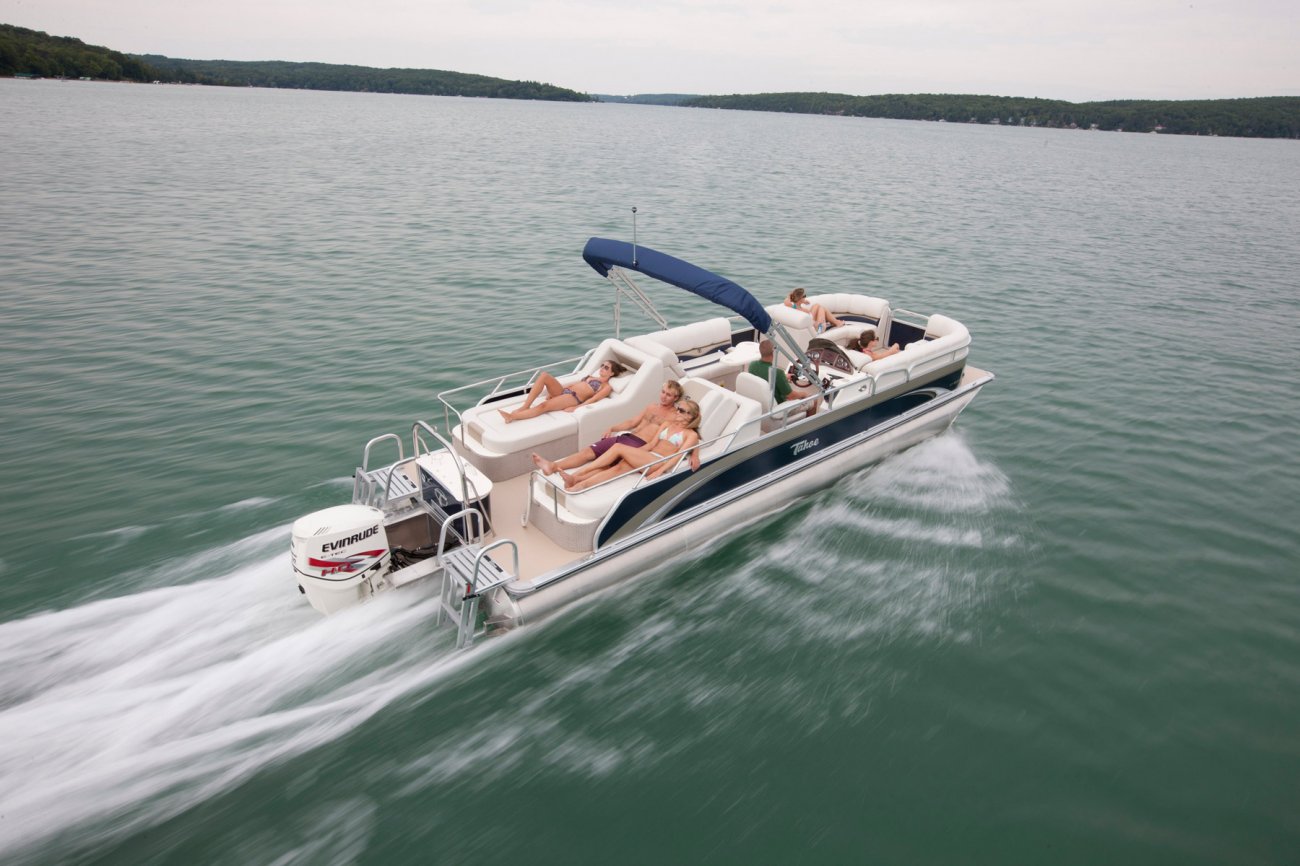 A pontoon boat is constructed from closed cylinders that support a platform. They offer the best value in terms of capacity to price. As a result pontoons are typically purchased for pleasure boating rather than serious fishing.