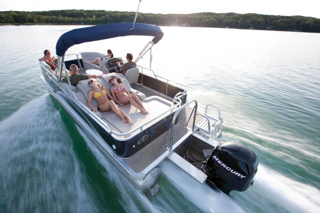 A pontoon boat is constructed from closed cylinders that support a platform. They offer the best value in terms of capacity to price. As a result pontoons are typically purchased for pleasure boating rather than serious fishing.