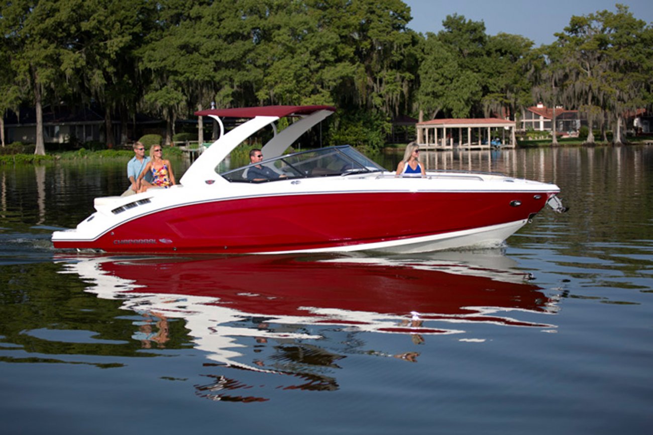 A bow rider is a boat with an open bow area where there are extra seats in front of the windshield.  Bow riders are typically between 17' and 30'long. They are well suited for many recreational water sports such as tubing, water skiing, and swimming.